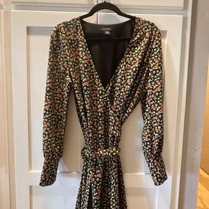 Halogen Wrap Dress, Size Small, black and orange floral print